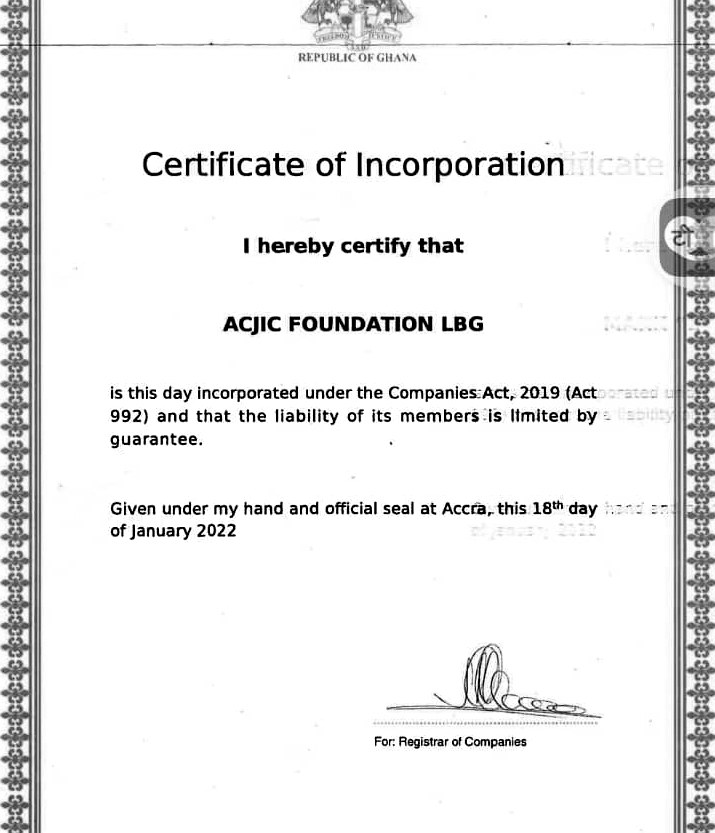 ACJIC Foundation certificate of incorporation